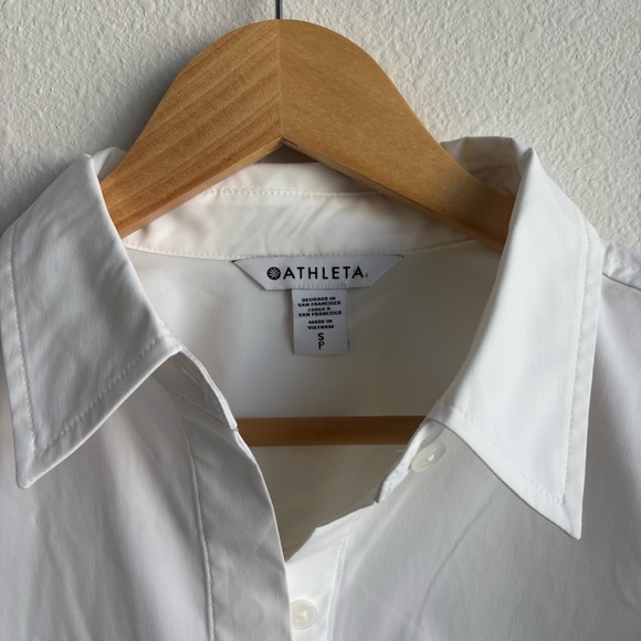 NWT Athleta Midday Cropped Poplin Shirt Bright White Crisp Collared Button-Down - Picture 9 of 12